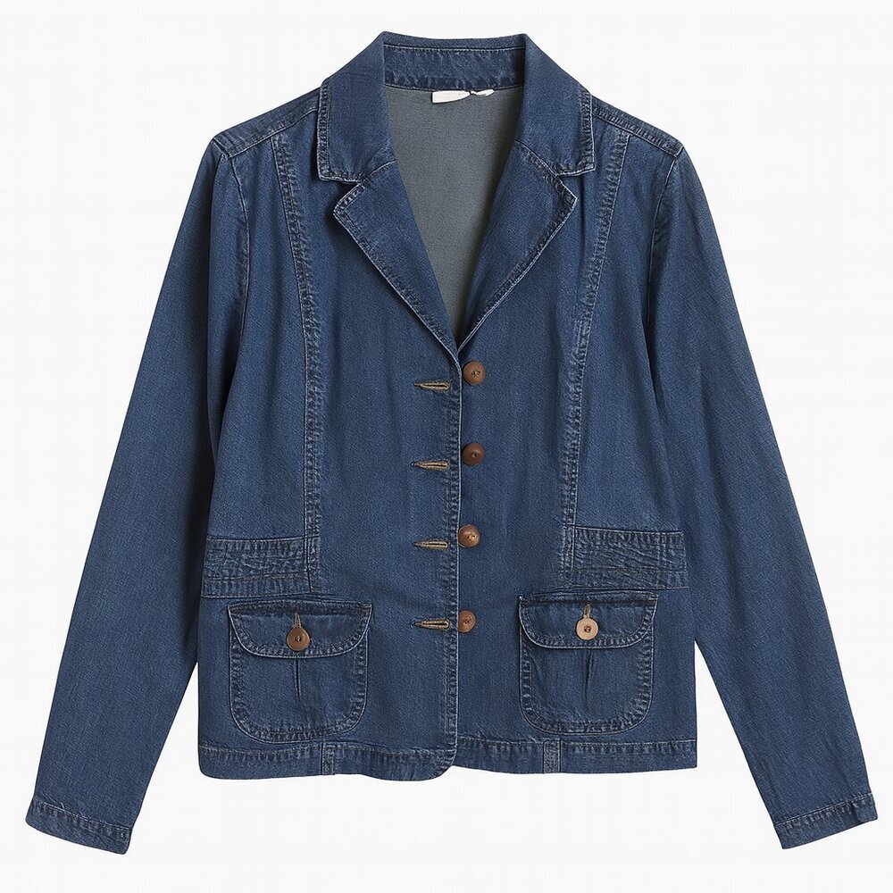 Cato Denim Blazer Jacket Medium Blue Button Front Pockets Women’s Size L